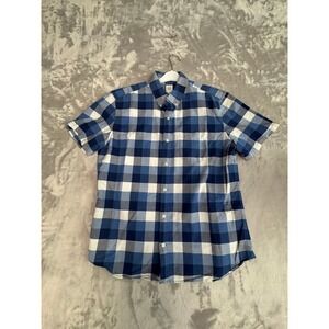 Gap Mens Blue White Plaid Short Sleeve Button Down Shirt. Size L.‎